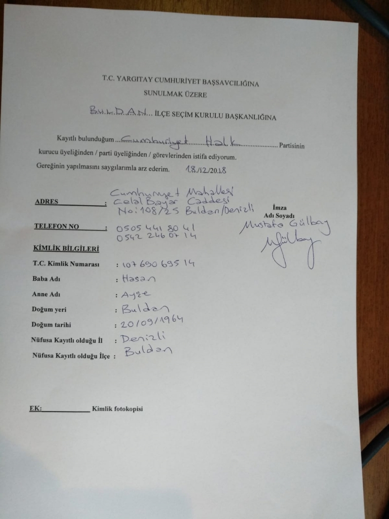 Buldan Belediye Başkanı CHP'den istifa etti.