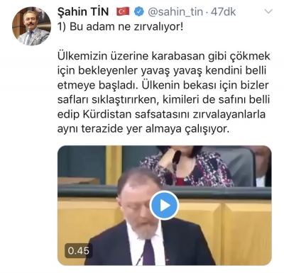 AK Partili Şahin Tin’den, Temelli’nin “Kürdistan” çıkışına sert tepki:  BU ADAM NE ZIRVALIYOR!