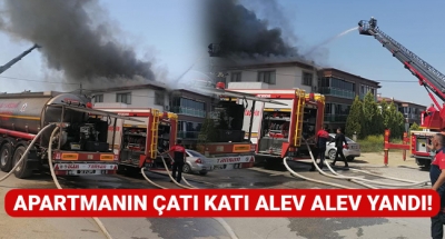 Apartmanın çatı katı alev alev yandı! Yangına Bahçelievler, Kayalık, Gümüşler, Akhan ve Sarayköy itfaiyesi müdahale etti!