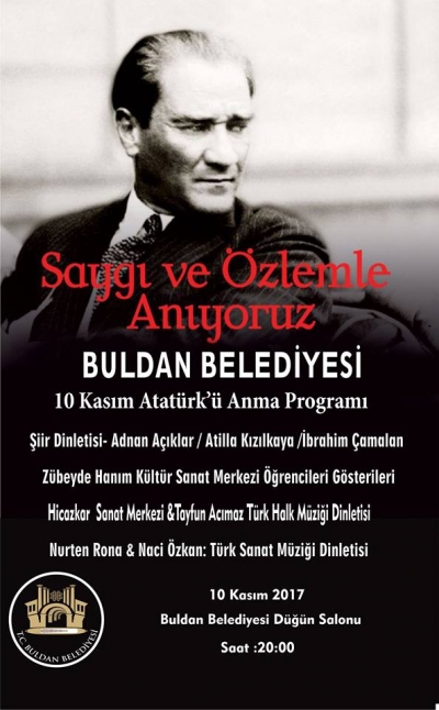 BULDAN BELEDİYESİ ATATÜRK’Ü ANMA GECESİ DÜZENLİYOR.
