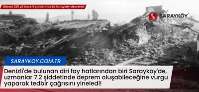 Denizli'de bulunan diri fay hatlarından biri Sarayköy'de, uzmanlar 7.2 şiddetinde deprem oluşabileceğine vurgu yaparak tedbir çağrısını yineledi!