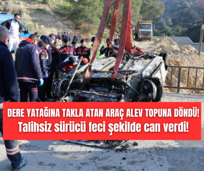 Denizli'de feci kaza! Talihsiz sürücü yanarak can verdi!