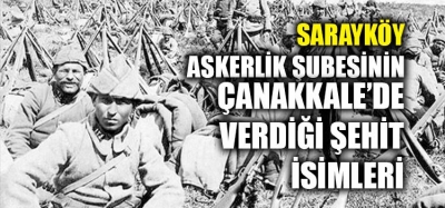 SARAYKÖY ASKERLİK ŞUBESİNİN 1915 ŞEHİTLERİNİN İSİMLERİ 